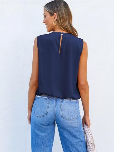 Angashion Women Tank Tops Crewneck - Summer Casual Blouse Sleeveless Loose Solid Color Shirt in Saudi Arabia