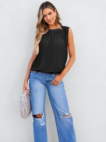 Angashion Women Tank Tops Crewneck - بلوزة صيفية كاجوال بدون أكمام فضفاضة بلون قميص in Kuwait