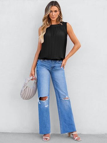 Angashion Women Tank Tops Crewneck - بلوزة صيفية كاجوال بدون أكمام فضفاضة بلون قميص in Kuwait