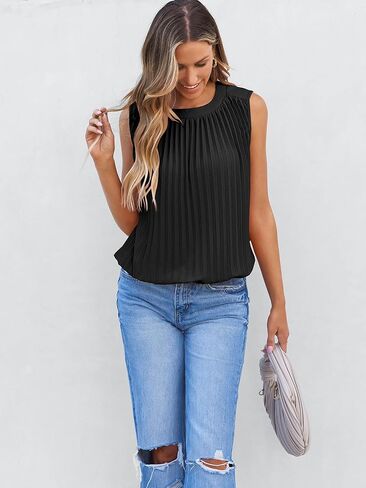 Angashion Women Tank Tops Crewneck - بلوزة صيفية كاجوال بدون أكمام فضفاضة بلون قميص in Kuwait