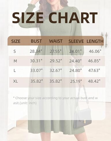 MosKav Women's 2023 Casual Dress Long Sleeve Midi Dress High Waist Smocked A-Line Maxi Dress Flowy Ruffle Tiered with Pockets in Kuwait