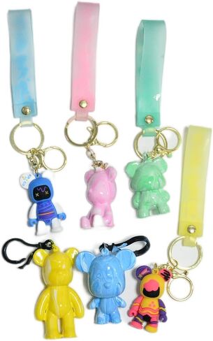Coniuty DIY Fluid Bear Keychain 6 مجموعة، 5 ألوان دهانات، سلسلة مفاتيح تمثال تيدي بير للرسم الإبداعي in Saudi Arabia