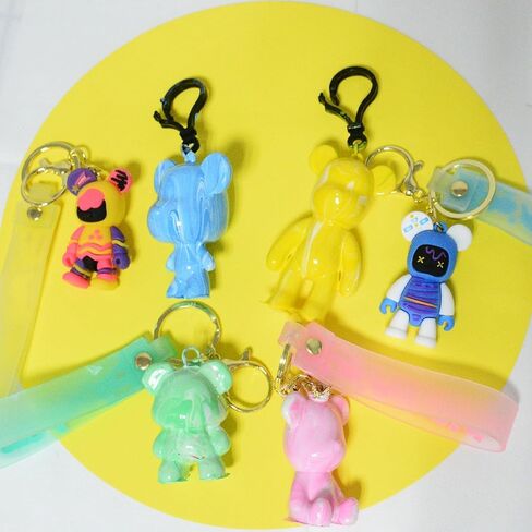 Coniuty DIY Fluid Bear Keychain 6 مجموعة، 5 ألوان دهانات، سلسلة مفاتيح تمثال تيدي بير للرسم الإبداعي in Saudi Arabia