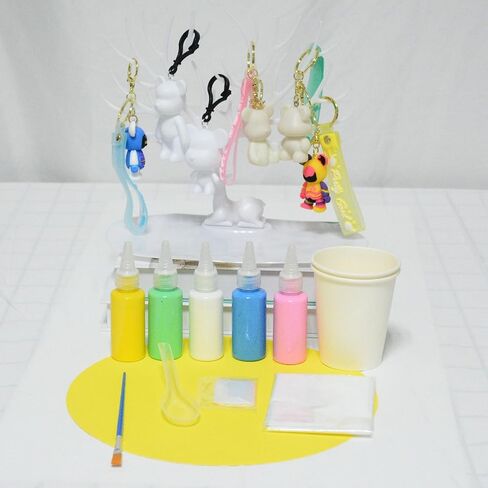 Coniuty DIY Fluid Bear Keychain 6 مجموعة، 5 ألوان دهانات، سلسلة مفاتيح تمثال تيدي بير للرسم الإبداعي in Saudi Arabia