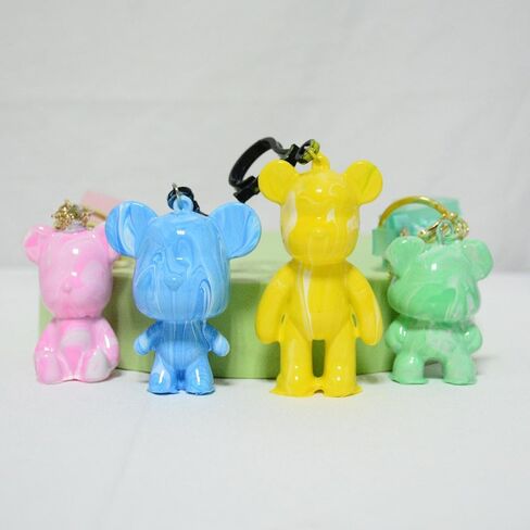 Coniuty DIY Fluid Bear Keychain 6 مجموعة، 5 ألوان دهانات، سلسلة مفاتيح تمثال تيدي بير للرسم الإبداعي in Saudi Arabia