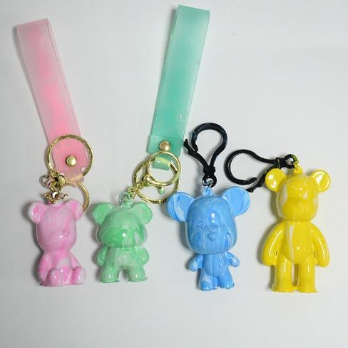Coniuty DIY Fluid Bear Keychain 6 مجموعة، 5 ألوان دهانات، سلسلة مفاتيح تمثال تيدي بير للرسم الإبداعي in Saudi Arabia
