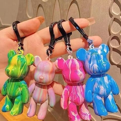 Coniuty DIY Fluid Bear Keychain 6 مجموعة، 5 ألوان دهانات، سلسلة مفاتيح تمثال تيدي بير للرسم الإبداعي in Saudi Arabia