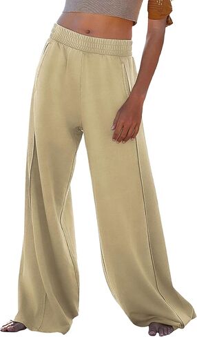 بنطال رياضي كاجوال للسيدات، بنطال رياضي بخصر عالٍ، بنطال رياضي للتمرين بأرجل واسعة مع جيوب in Kuwait