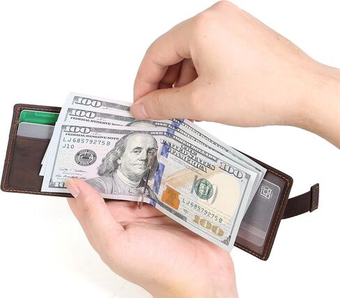 محفظة KissTies للرجال بجيب أمامي من جلد الغني بجيب أمامي RFID كتلة نقود ، بني فاتح in Kuwait