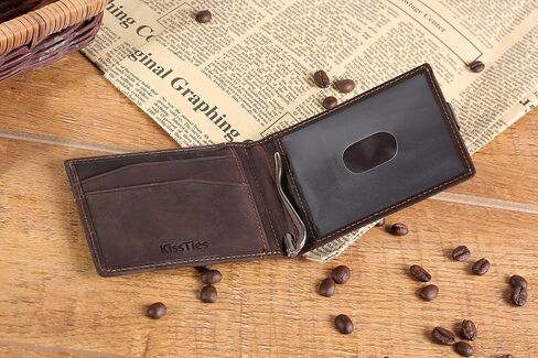 محفظة KissTies للرجال بجيب أمامي من جلد الغني بجيب أمامي RFID كتلة نقود ، بني فاتح in Kuwait