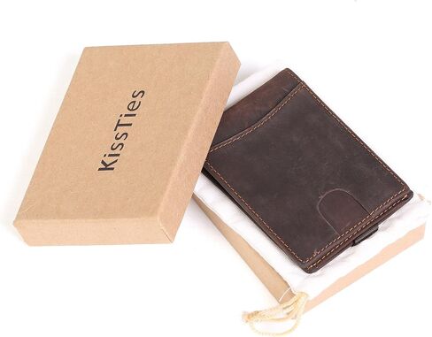 محفظة KissTies للرجال بجيب أمامي من جلد الغني بجيب أمامي RFID كتلة نقود ، بني فاتح in Kuwait