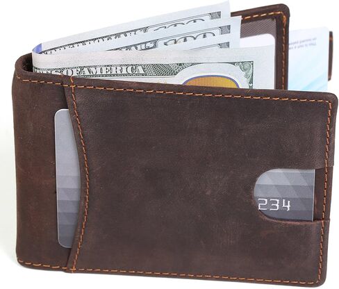 محفظة KissTies للرجال بجيب أمامي من جلد الغني بجيب أمامي RFID كتلة نقود ، بني فاتح in Kuwait