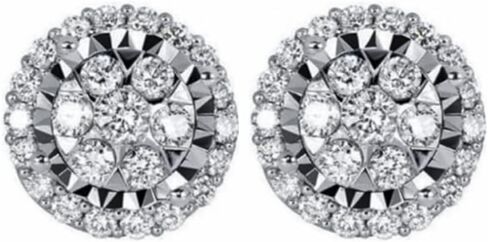 Brilliant Elegant Round Iced 5A Cz White Gold Plated 925 Sterling Silver Circle Ice Out Flower Cluster Miracle Set Stud Hip Hop Hypoallergenic Screw Back Earrings Jewelry Gifts For Men Women in Saudi Arabia