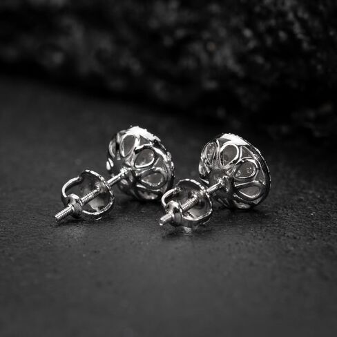 Brilliant Elegant Round Iced 5A Cz White Gold Plated 925 Sterling Silver Circle Ice Out Flower Cluster Miracle Set Stud Hip Hop Hypoallergenic Screw Back Earrings Jewelry Gifts For Men Women in Saudi Arabia