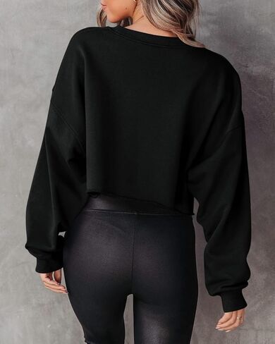 سويت شيرت حريمي قصير من Fessceruna برقبة دائرية وأكمام طويلة كاجوال وكبير الحجم وحاشية خام in Kuwait