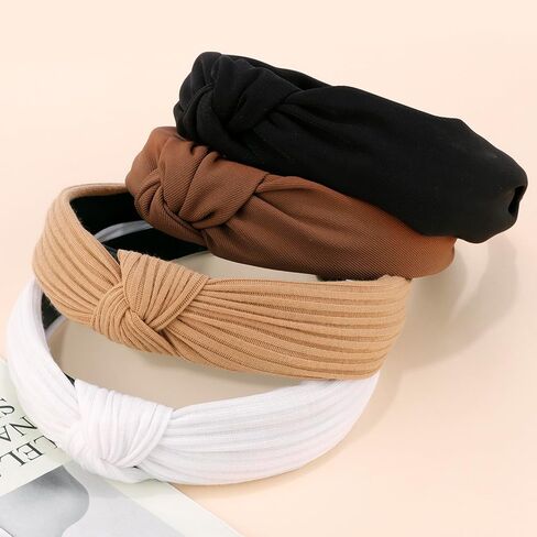 عصابة رأس معقودة للنساء، 4 قطع من عصابات الرأس غير قابلة للانزلاق للنساء، عصابات رأس لشعر المرأة، عصابة رأس عصرية سوداء محايدة، إكسسوارات للشعر للنساء والفتيات in Kuwait