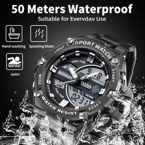 FORSINING Watch for Men, Waterproof Military Digital Analog Watches, Sports Outdoor Wrist Watch Date Multi Function Tactics LED Alarm Stopwatch in Kuwait