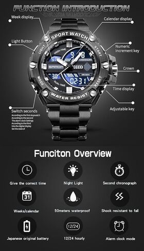FORSINING Watch for Men, Waterproof Military Digital Analog Watches, Sports Outdoor Wrist Watch Date Multi Function Tactics LED Alarm Stopwatch in Kuwait