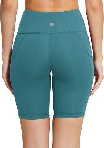 BALEAF Biker Shorts Women Yoga Gym Workout Spandex Running Volleyball Tummy Control Compression Shorts with Pockets 8" Green XL in Kuwait