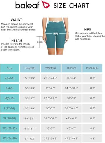 BALEAF Biker Shorts Women Yoga Gym Workout Spandex Running Volleyball Tummy Control Compression Shorts with Pockets 8" Green XL in Kuwait