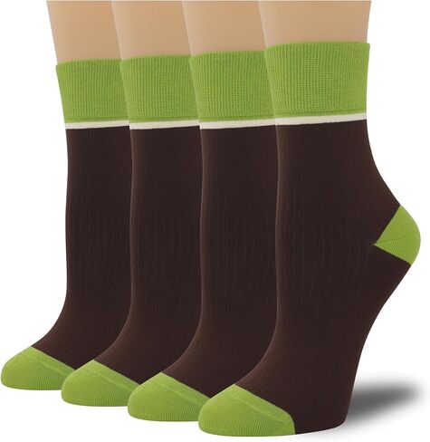 Women's Combed Cotton Crew Socks - Colorblock Stripes Fashion Ultra-Soft Cute Comfortable Casual Vintage Socks 4 Pairs in Kuwait