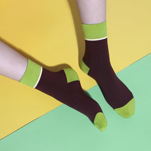 Women's Combed Cotton Crew Socks - Colorblock Stripes Fashion Ultra-Soft Cute Comfortable Casual Vintage Socks 4 Pairs in Kuwait