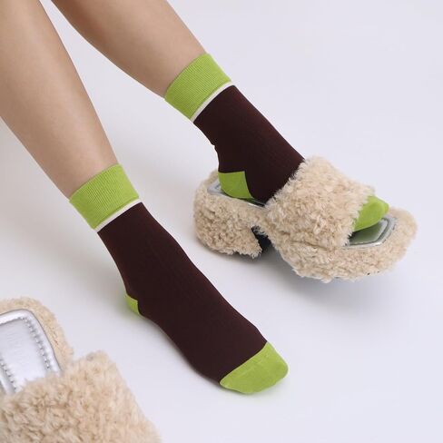 Women's Combed Cotton Crew Socks - Colorblock Stripes Fashion Ultra-Soft Cute Comfortable Casual Vintage Socks 4 Pairs in Kuwait