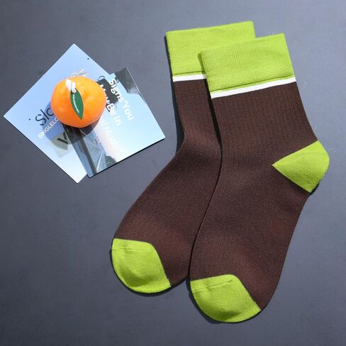 Women's Combed Cotton Crew Socks - Colorblock Stripes Fashion Ultra-Soft Cute Comfortable Casual Vintage Socks 4 Pairs in Kuwait