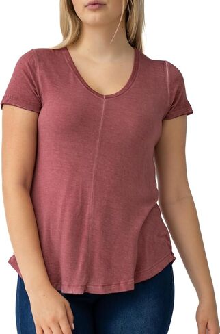 Cable & Gauge Womens Apparel V-Neck Pigment Dye and Oil Wash Tee in Saudi Arabia