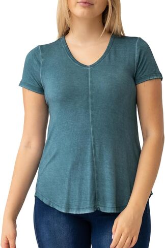 Cable & Gauge Womens Apparel V-Neck Pigment Dye and Oil Wash Tee in Saudi Arabia