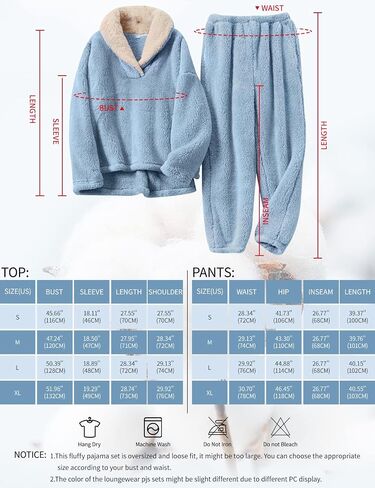 Gihuo Women' s Fluffy Pajamas Set Fleece Pullover Pants Loose Plush Sleepwear(Blue-L), Blue, L in Kuwait