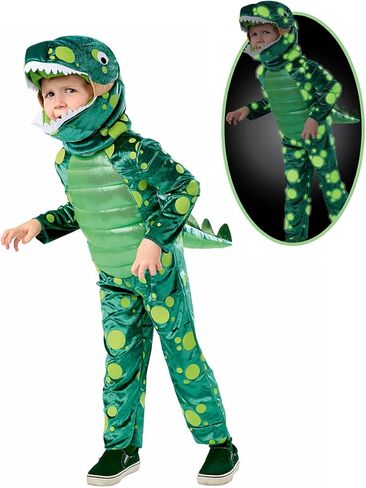 Seasons Green Dinosaur Costume for Kids Halloween Dress Up, Glow in the Dark, Dino Themed Party in Kuwait