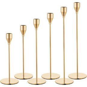 LOKUME Set of 30 Gold Candle Holders for Taper Candles, Metal Gold Taper Candle Holder Decorative Candlestick Holders for Wedding, Dinning, Party, Home Decor, Fits 3/4 inch Thick Candle&Led Candles