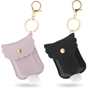 Mozeat Lens 2 Pcs Hand Sanitizer Keychain Portable Leather Sanitizer Holder Small Hand Sanitizer Empty Bottles