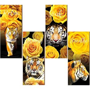 XEFINAL Set of 4 Blue Rose and Leopard Bathroom Wall Decors Blue Bathroom Wall Decor Blue and Black Bathroom Set for Living Room Laundry Bathroom Home Decor, 10 x 4 Inch(Blue Rose and Leopard)