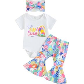 FYBITBO Baby Girl Bell Bottoms Outfits Strawberry Homegrown with Love Romper Onesie Flare Pants Headband Spring Clothes Set