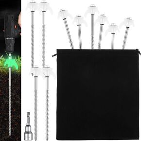 Yaocom 20 Pcs 8" Screw in Tent Stakes Heavy Duty Tent Stakes Drillable Ground Anchors Screw Metal Tents Pegs Threaded Tents Spikes with Head Driver for Swing Inflatable Decor in Kuwait