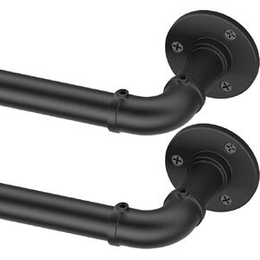 Black Industrial Curtain Rods for Windows 66 to 120, Outdoor Blackout Curtain Rod, Wrap Around Heavy Duty Curtain Rods,1 Inch Drapery Rods, Rustic Pipe Curtain Rod 72-144 Inch