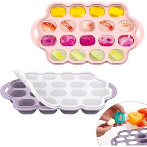 Silicone Baby Food Freezer Tray 2 Pack, Small Ice Cube Trays with Lid for Baby Fruit Food Feeder,Nibble Freezer Tray for Breastmilk Popsicle Mold and Baby Food Storage Container, BPA-Free