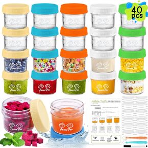 Baby Food Containers 4OZ, 40Pcs Glass Baby Food Jars Leak-Proof Baby Food Storage Containers with Lids Reusable Baby Storage Jars Dishwasher Safe for Infant & Baby Food