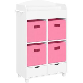 RiverRidge Home Bookshelf for Kids Toy Storage Cabinet with Cubbies Book Nook Area- 4 Cubbies, 2-Slot Bookrack, 2 Drawers & Hooks for Kids Toys, Games & Book Storage Fits RiverRidge Folding Cubby Bins in Kuwait