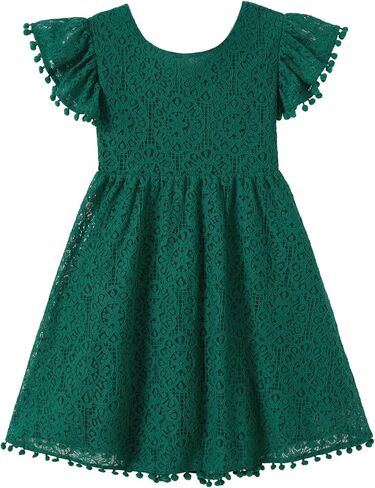 Niyage Backless Toddler Dress Open Back Girls Lace Bow Tie-Back Pom Pom Flutter Sleeves Party Princess Dresses in Saudi Arabia