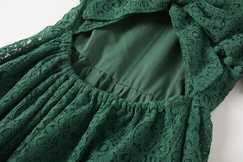 Niyage Backless Toddler Dress Open Back Girls Lace Bow Tie-Back Pom Pom Flutter Sleeves Party Princess Dresses in Saudi Arabia