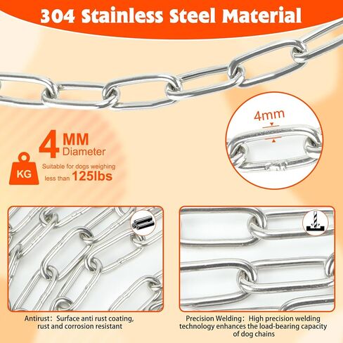 سلاسل الكلاب شديدة التحمل بطول 15 قدم من لونيبيتو، كابل ربط للكلاب من الفولاذ المقاوم للصدأ للخارج مع خطاف دوار، مقود طويل للكلاب متوسط ​​الحجم ومقاوم للمضغ للتنزه في الفناء والتخييم والمشي لمسافات طويلة، 4 مم in Kuwait