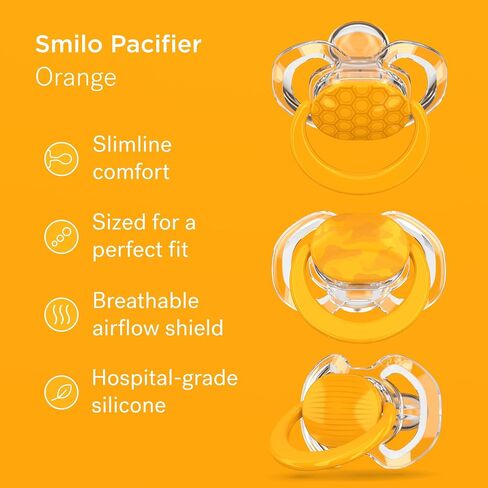 Smilo Baby Pacifier with Orthodontic Design for Healthy Dental Development - Stage 3 for Babies 9+ Months - Pack of 3X 100% Silicone Pacifiers BPA Free - Glow-in-The-Dark in Saudi Arabia