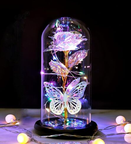 Valentines Day Gifts for Her, Birthday Gifts for Women, Valentine's for Mom, Valentines Day Rose Flowers Gifts for Girlfriend Wife Grandma Presents, Galaxy Light Up Rose Flower in Glass Dome 8.6" in Kuwait