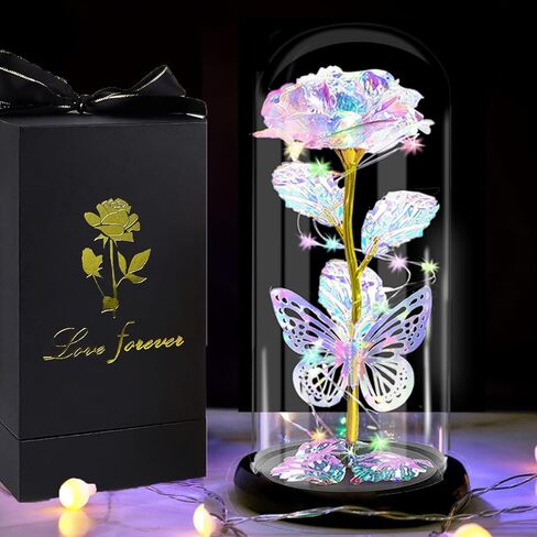 Valentines Day Gifts for Her, Birthday Gifts for Women, Valentine's for Mom, Valentines Day Rose Flowers Gifts for Girlfriend Wife Grandma Presents, Galaxy Light Up Rose Flower in Glass Dome 8.6" in Kuwait
