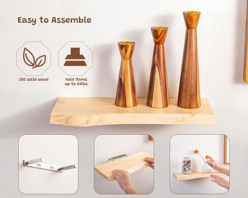 أرفف عائمة نصف دائرية فريدة من نوعها بتصميم سفلي مقوس، عرض أنيق ومنظم رف حائط نصف دائري مع أقواس غير مرئية، رف خشبي ريفي يزين الكتب النباتية والأعمال الفنية الصغيرة in Kuwait