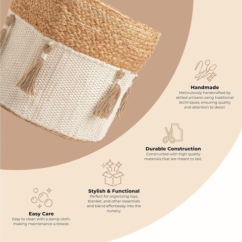 Crane Baby Fabric Storage Bin for Nursery and Toddlers, Toy Storage for Boys and Girls, Cream and Beige, 13" w x 12" h in Saudi Arabia