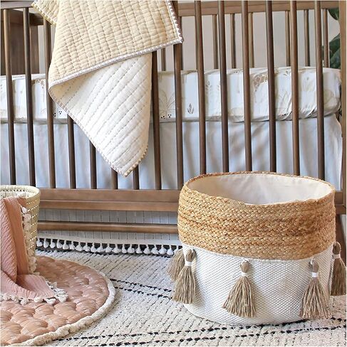 Crane Baby Fabric Storage Bin for Nursery and Toddlers, Toy Storage for Boys and Girls, Cream and Beige, 13" w x 12" h in Saudi Arabia